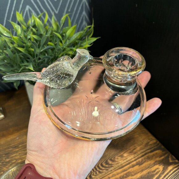 2 1930s Vintage Jeannette Glass Candlestick Holders with Pheasant Motifs - Picture 7 of 10